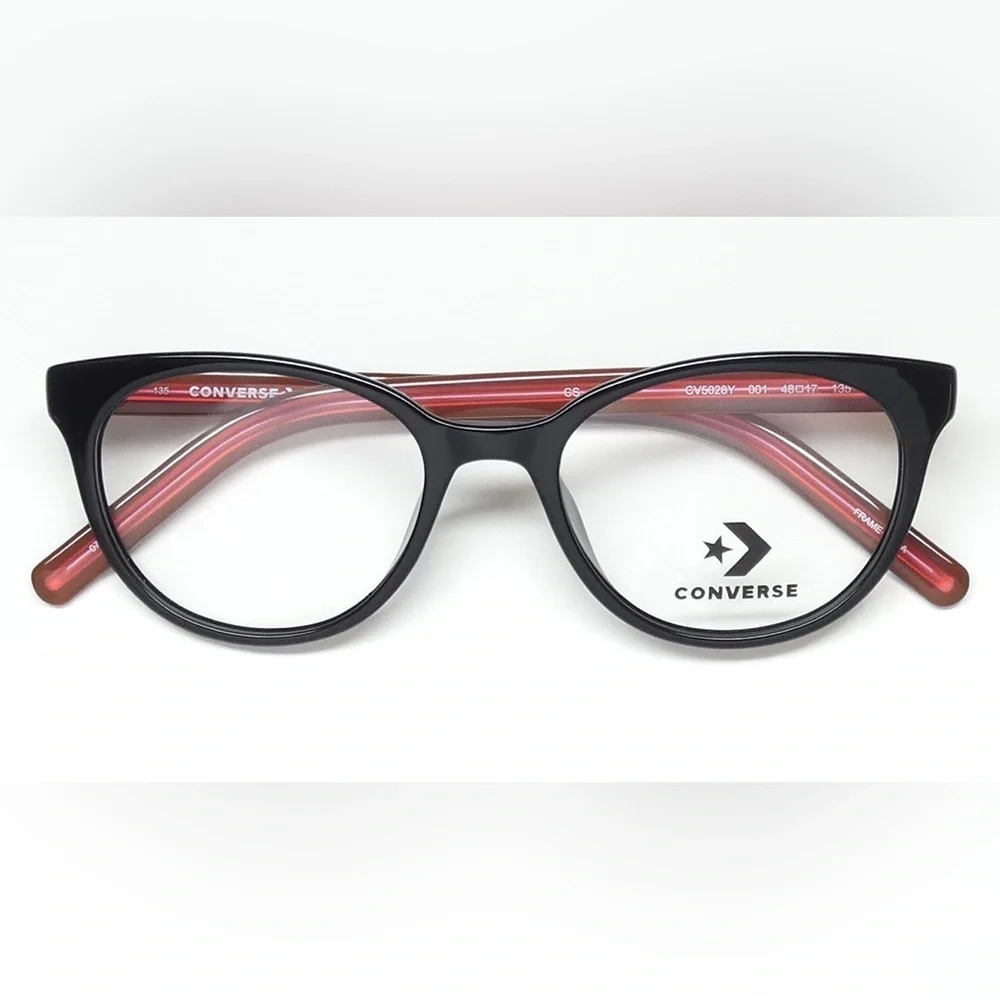 Converse Girls Readers Glasses in Black with Red Accent.  Size: 48-17-135